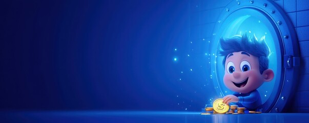 Fototapeta premium Cartoon thief escaping vault with secure coins a mischievous heist adventure