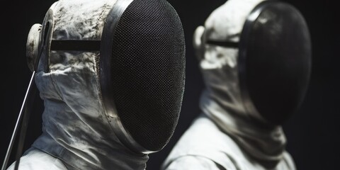 Fototapeta premium A fencing championship poster with close-ups of masks and foils