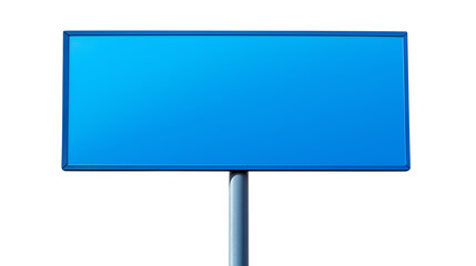 Obraz premium Blue blank sign on pole, suitable for customizable messages and advertisements isolated on transparent white background, clipping path