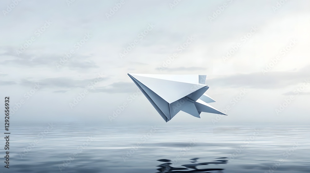 Aufkleber a sleek origami style paper rocket with futuristic edges hovering above a reflective surface showcas