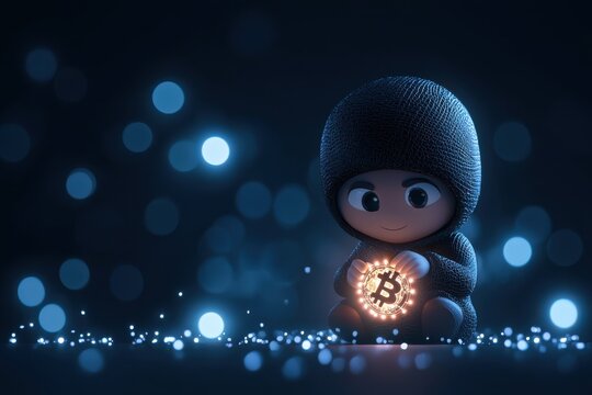 Cartoon thief cracking a secure digital vault code for coins