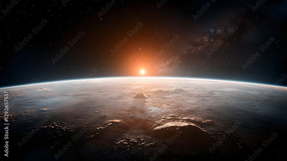 Aufkleber A stunning and imaginative rendering of the surface of the exoplanet Proxima b orbiting the nearby red dwarf star Proxima Centauri  The scene depicts a rocky