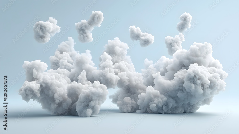 Aufkleber A stylized 3D render of swirling vapor clouds forming abstract shapes and patterns creating a dynamic and ethereal visual effect  The image has a futuristic digital and minimalist aesthetic