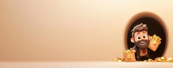 Cartoon thief's secure escape from hidden vault action adventure animation underground scene thrilling concept