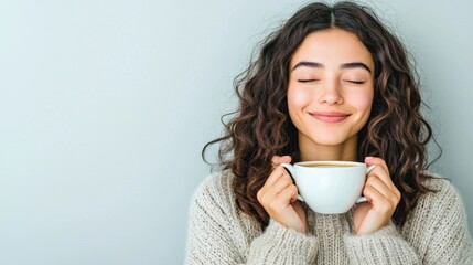 Embracing Monday Bliss: Woman Indulging in Coffee for Mindful Happiness and Positive Vibes at Work
