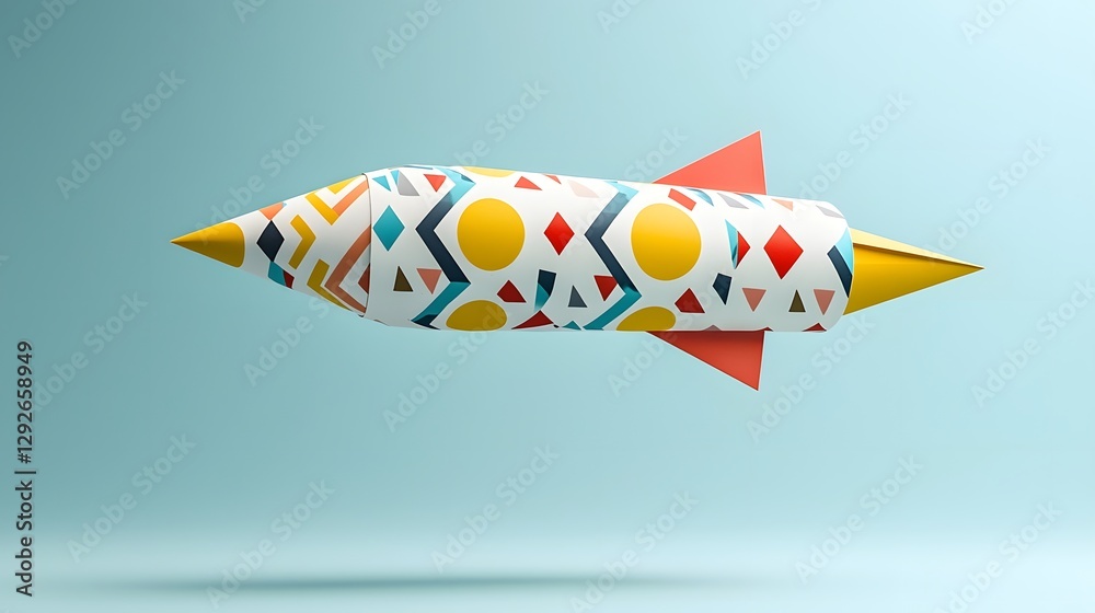 Fototapete a visually captivating 3d render of a paper rocket designed with vibrant geometric patterns floating