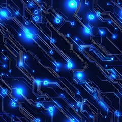 Obraz premium Abstract circuit board design featuring vibrant blue lights illuminating the electronic pathways
