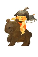 透明水彩で描いた金太郎のイラスト