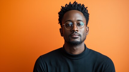 Young Black Poet Performing Spoken Word Against Vibrant Orange Background