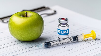 health and nutrition: the role of glp-1 in diabetes management with apple and syringe