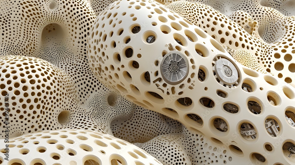 Aufkleber Captivating abstract image showcasing a biomechanical fusion of organic materials and intricate technological patterns creating a visionary and futuristic aesthetic