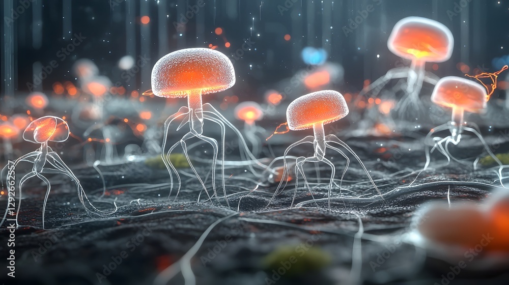 Aufkleber captivating microscopic view showcasing the intricate cellular details of melanin rich fungi as they