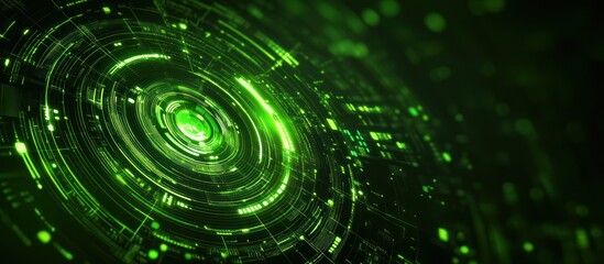 Abstract green glowing circular technology.
