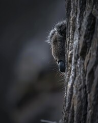 A cute koala peeking from behind a tree trunk in its natural habitat.