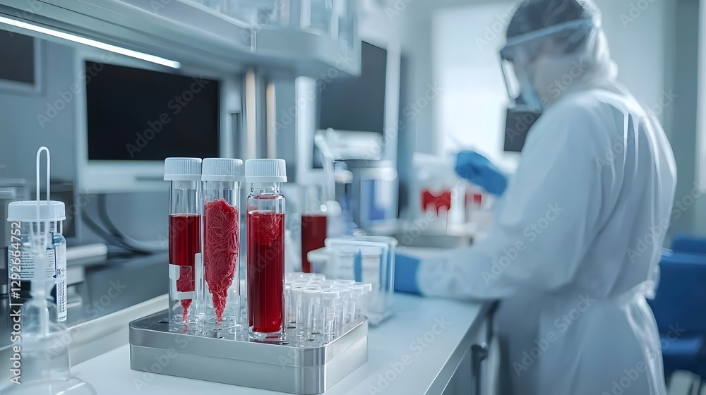 Poster Close up view of tissue samples being collected and prepared for analysis during a biopsy procedure in a medical research laboratory