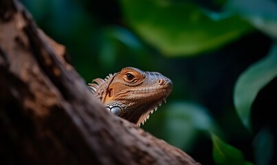 Obraz premium Iguana Lives in a Tropical Forest depicting In the midst of lush foliage, Generative AI