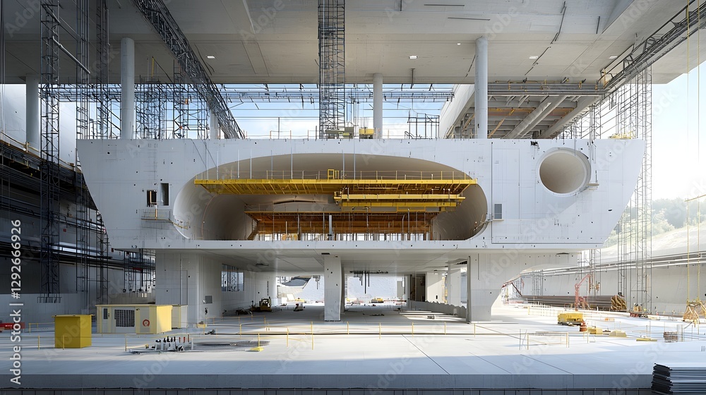 Aufkleber Detailed 3D visualization of a railway tunnel under construction showcasing the airflow dynamics and emergency escape routes designed for efficient and safe transportation infrastructure
