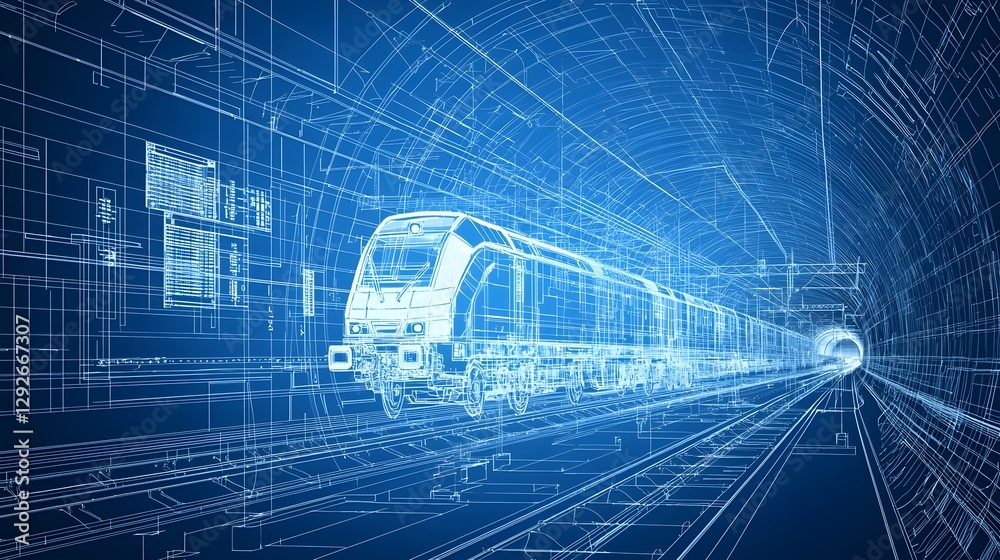 Aufkleber detailed blueprint style visualization showcasing different phases of a railway tunnel construction 