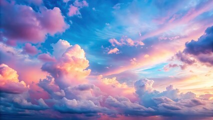 Soft pink and blue hues blend in a serene cloudy sky at early morning summer, summer, pink