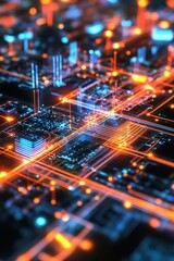 A glowing city grid representing future energy networks