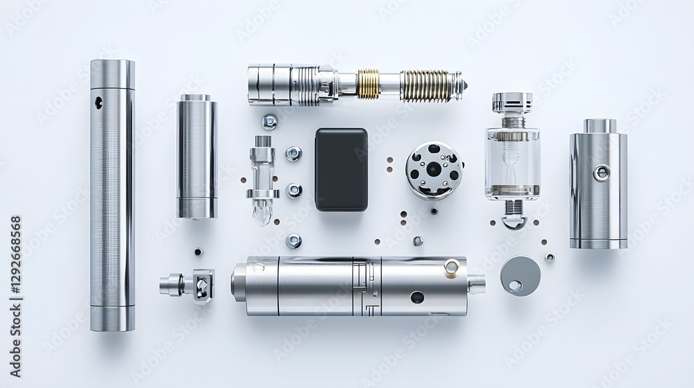 Poster Detailed Exploded View of an Electronic Cigarette Highlighting the Internal Components Such as Battery Coil and Pod
