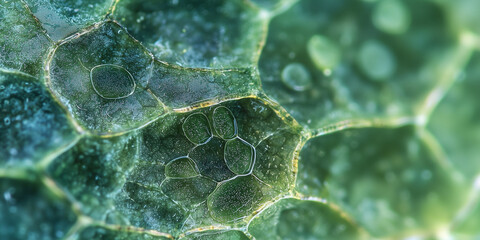 close up macro shot of green leaf showing intricate cell structures and patterns, highlighting natural beauty and complexity of plant life