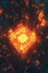 A glowing lock icon surrounded by digital firewalls