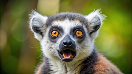 Obraz premium A lemur with a comical expression, having large, round eyes and a slightly open mouth, as if laughing or surprised , funny