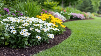 Colorful flowerbed in a manicured garden