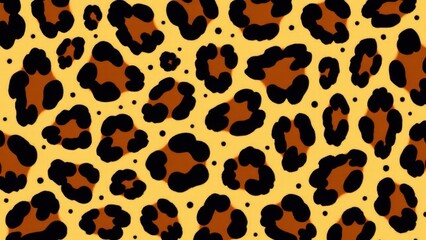 Fototapeta premium Leopard print leopard print pattern with black and brown spots on a yellow background
