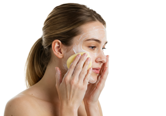 Woman washing her face, transparent PNG, isolated, cut-out