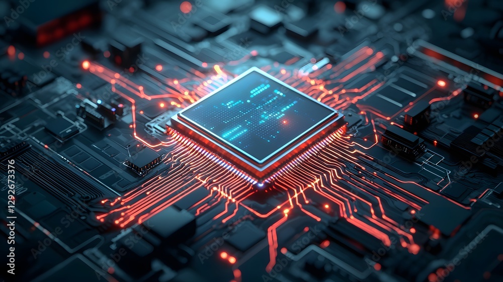 Poster Futuristic of an alien quantum computer with fluid like circuits processing data and digital information  Advanced technology concept showcasing the power and complexity of a quantum computing system