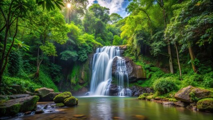 Waterfall in forest surrounded by greenery, landscape, natural,  landscape, natural, calm, environment, peaceful, plants,serene