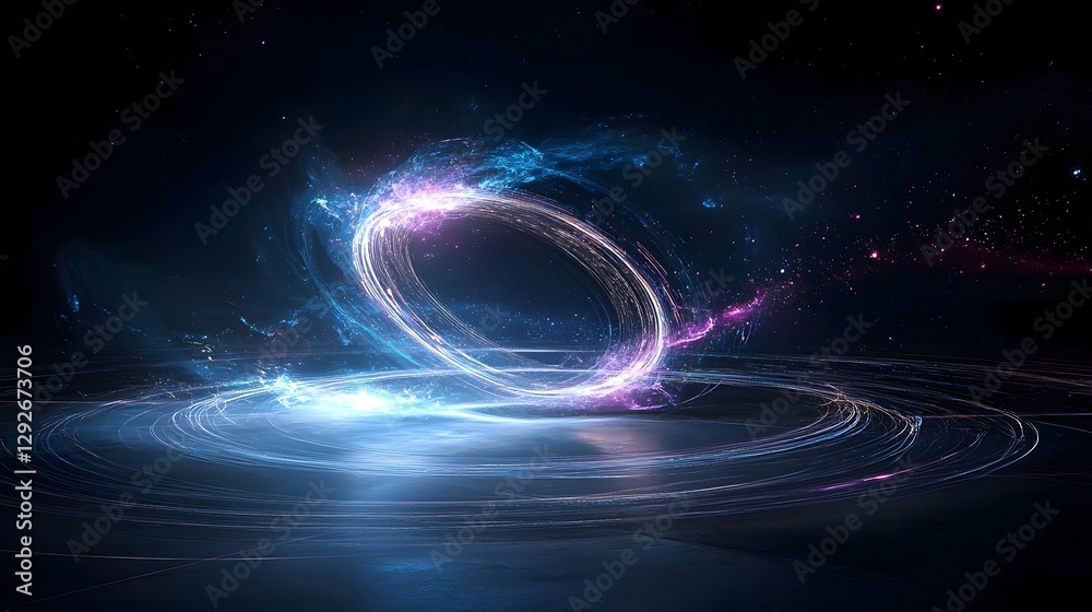 Poster glowing cosmic warp field powering futuristic propulsion system for faster than light space travel