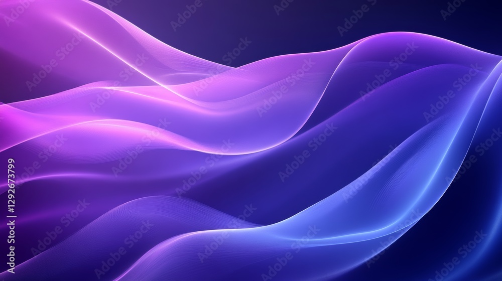 Poster abstract waves in gradient purple and blue light, flowing movement. digital art and modern design co