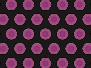 Seamless pattern with repeating purple mandala-like shapes on a dark background.