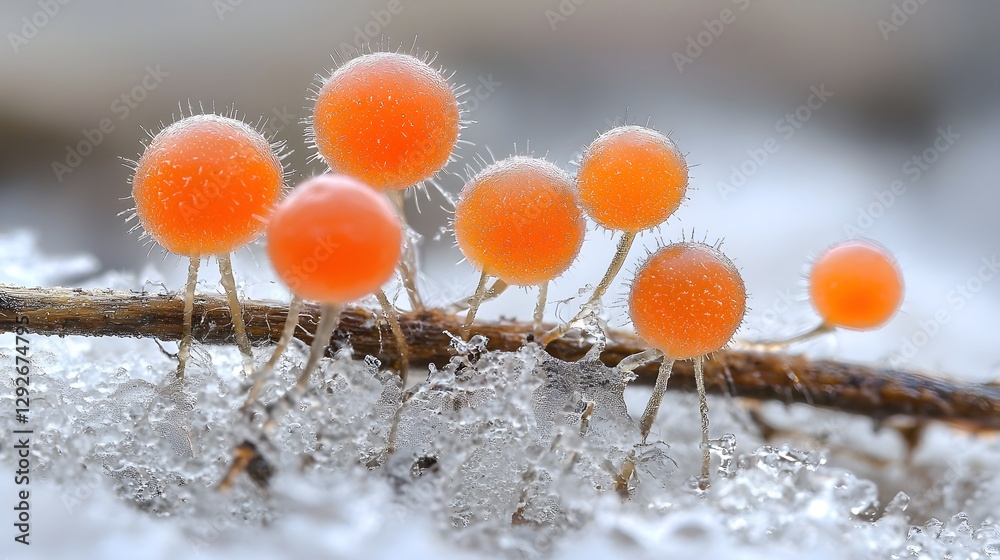 Poster Isolated close up view of Cryptococcus neoformans fungi known for their ability to absorb gamma radiation showcasing their detailed textured surfaces and dark pigmentation