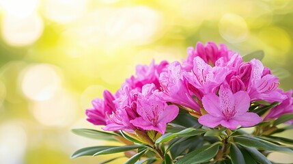 Closeup of Pink Rhododendron Blossoms in Bright Sunlight