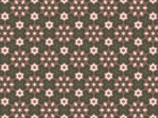 Seamless pattern with repeating star and floral shapes in shades of brown and beige.