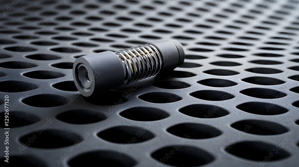 Poster Macro photography of the intricate texture and spiral pattern of a ceramic coil component used in the heating elements of modern vape or e cigarette devices