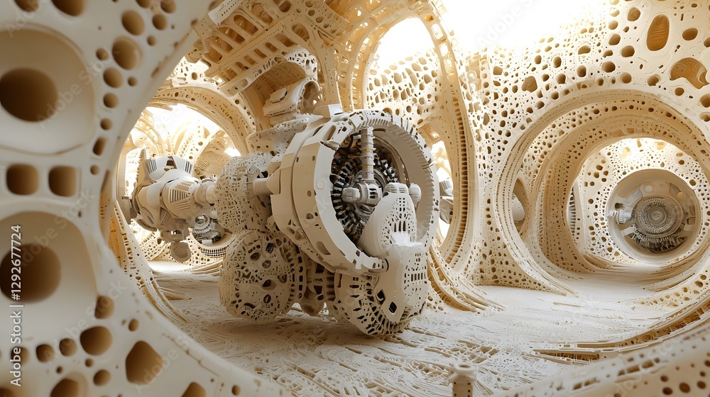 Aufkleber Mesmerizing abstract image showcasing a futuristic vision of biomechanical alien technology seamlessly blending with organic intricate patterns and structures