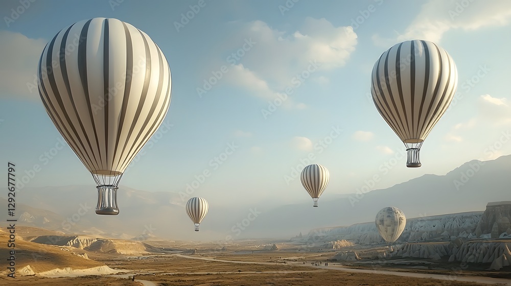 Poster Mesmerizing glass balloons of intricate and delicate design floating gracefully in a breathtaking surreal landscape creating a captivating and enchanting visual experience