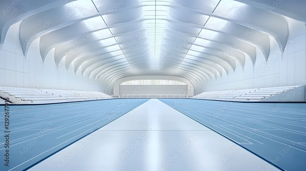 Leinwandbilder Minimalist and Architectural View of a Track and Field Stadium with Geometric Seating Designs and Clean Symmetrical Lines and Patterns
