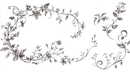 Floral Vine Illustration with Leaves and Blossoms