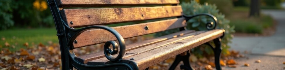 Durable metal-framed bench, weathered wood slats , image, furniture