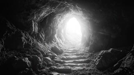 A mysterious cave entrance beckoning curiosity, its dark interior shrouded in secrets, symbolizing the unknown and the allure of discovery.