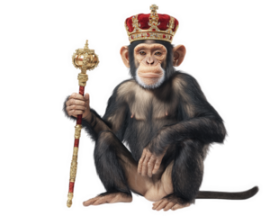 monkey wearing royal crown and holding scepter, exuding regal presence. This whimsical image captures playful essence of kingly character