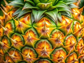 Fototapeta premium Exotic pineapple peel, detailed panoramic shot, tropical fruit closeup, vibrant pattern.