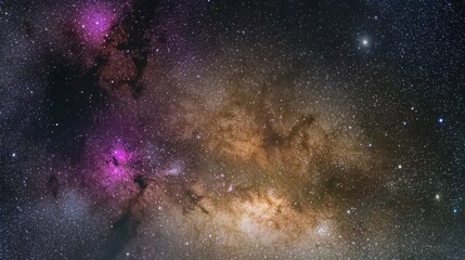 A glowing nebula stretches across the horizon blending with shifting constellations