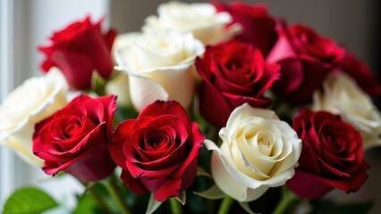 Fototapeta premium A beautiful bouquet of red and white roses.